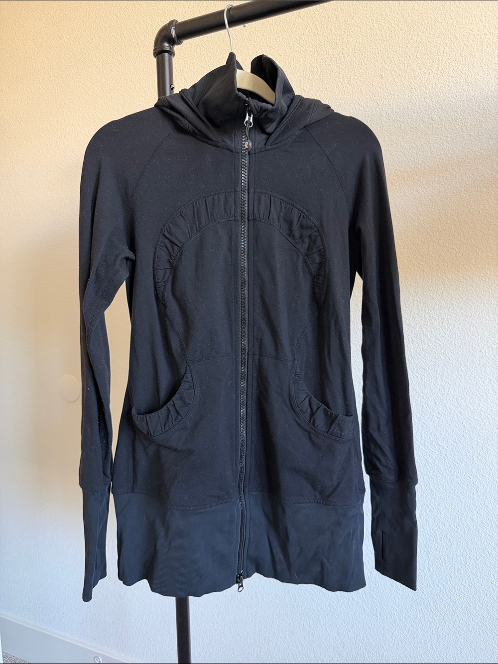 Lululemon Long Black Hooded Zip Jacket - Size 10